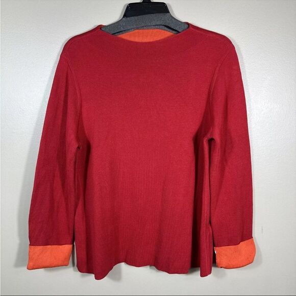 Eileen Fisher Large Red Orange Silk Blend Thick Knit Round Neck Boxy Sweater Top - Picture 5 of 10